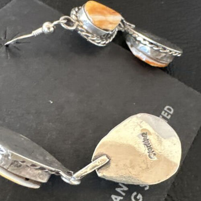 Navajo Orange Spiny Oyster Dangle Earrings | Sterling Silver | 1.5" | Authentic Native American Handmade | 16564