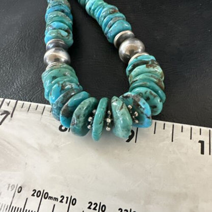 Authentic Native American Navajo Graduated Turquoise Bead Necklace | Sterling Silver | 18" | 17510