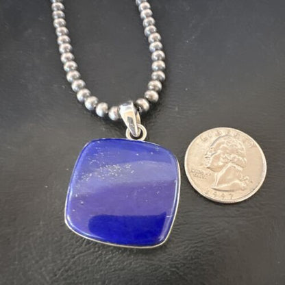 Navajo Blue Lapis Pendant with Pearls | Sterling Silver Necklace | 20" | Authentic Native American Handmade | 16664