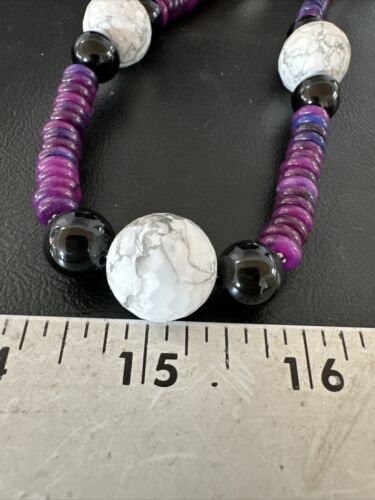 Navajo Purple Sugilite Onyx Howlite Bead Necklace | Sterling Silver | 25" | Authentic Native American Handmade | 16948