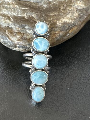 Navajo Blue Larimar Multi-Stone Cluster Ring | Authentic Native American Sterling Silver | Sz 7.5 | 15942