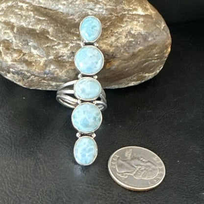 Navajo Blue Larimar Multi-Stone Cluster Ring | Authentic Native American Sterling Silver | Sz 9.5 | 17555