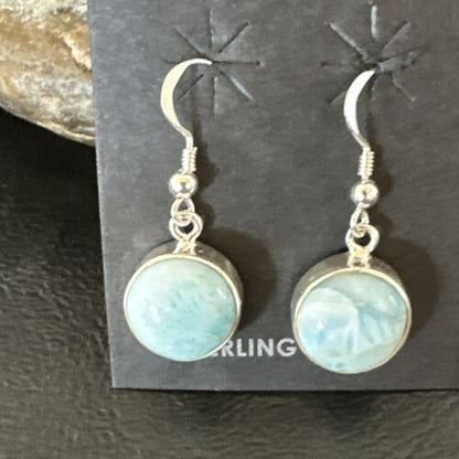Navajo Blue Larimar Dangle Earrings | Sterling Silver | Authentic Native American Handmade | 17561