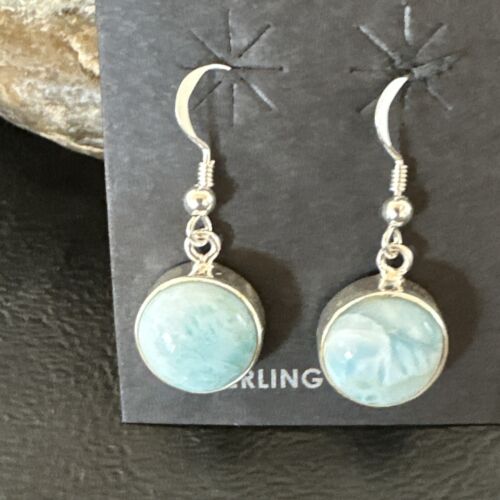 Navajo Blue Larimar Dangle Earrings | Sterling Silver | Authentic Native American Handmade | 17561