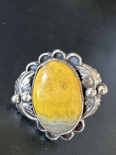 Navajo Yellow Bumble Bee Jasper Ring | Sterling Silver | Sz 9 | Authentic Native American Handmade | 14943