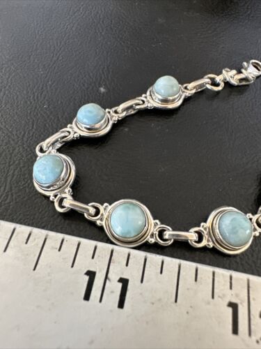 Navajo Blue Larimar Link Bracelet | Sterling Silver | 8" | Authentic Native American Handmade | 16084