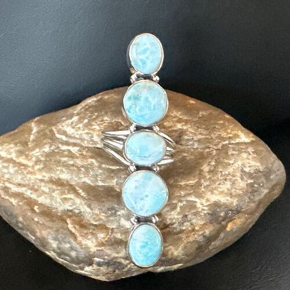 Navajo Blue Larimar Multi-Stone Cluster Ring | Authentic Native American Sterling Silver | Sz 9.5 | 17555