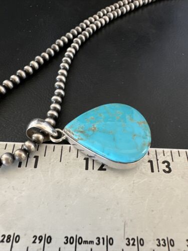 Navajo Blue Kingman Turquoise Pendant Necklace | Sterling Silver | 20" | Authentic Native American Handmade | 17001