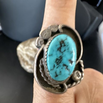 Navajo Blue Kingman Turquoise Ring | Sterling Silver | Sz 9 | Authentic Native American Handmade | 15893