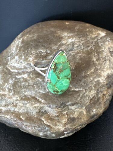 Navajo Green Mojave Turquoise Ring | Sterling Silver | Sz 10 | Authentic Native American Handmade | 15602