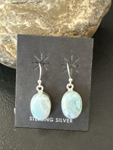 Navajo Blue Larimar Dangle Earrings | Sterling Silver | Authentic Native American Handmade | 17295