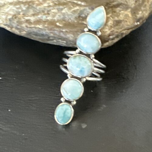 Navajo Blue Larimar Multi-Stone Ring | Authentic Native American Sterling Silver | Multi-Stone | Sz 8 | 15930