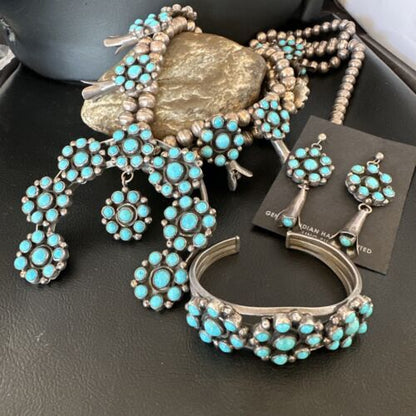 Ultra Rare Old Pawn Kingman Turquoise Squash Blossom Set | Necklace, Bracelet, Pendant, Earrings | Navajo | 15921