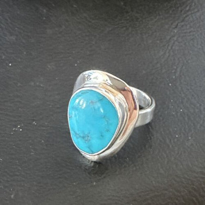 Navajo Blue Kingman Turquoise Ring | Sterling Silver | Sz 8 | Native American Handmade | 16593