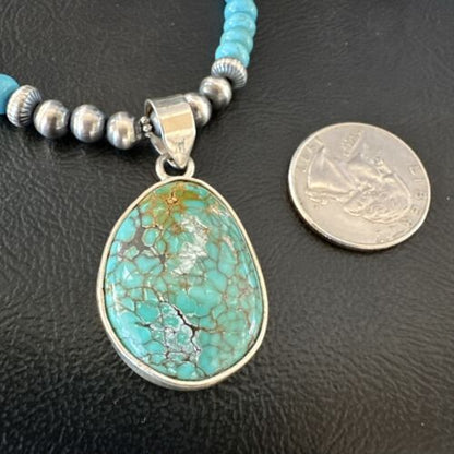 Navajo Blue Spiderweb Turquoise Pendant Necklace | Sterling Silver | Authentic Native American Handmade | 16936