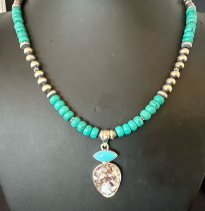 Wild Horse | Blue Kingman Turquoise Necklace Pendant | Sterling Silver | Multi-Stone | 17575