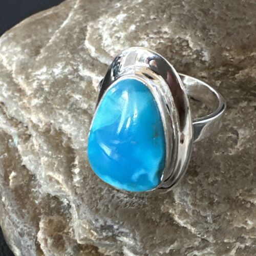 Navajo Blue Kingman Turquoise Ring | Sterling Silver | Sz 9 | Authentic Native American Handmade | 16584