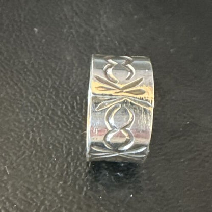 Navajo Stamped Wide Band Ring | Sterling Silver | Sz 7 | Authentic Native American Handmade | 15294