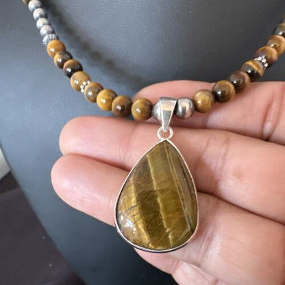 Southwestern Coffee Brown Tiger's Eye Pendant Necklace | Sterling Silver | 15864
