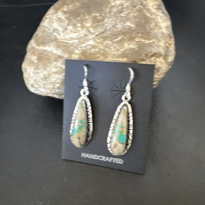 Navajo Blue Boulder Turquoise Dangle Earrings | Sterling Silver | Authentic Native American Handmade | 16504