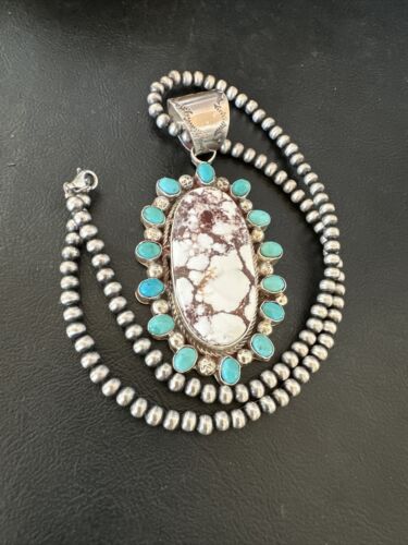 Navajo Wild Horse Turquoise Pendant | Sterling Silver | Native American Handmade | 17147