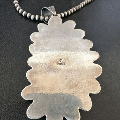 Navajo Blue Kingman Turquoise Cluster Pendant Necklace | Sterling Silver | Authentic Native American Handmade | 16794