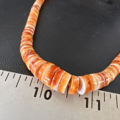 Navajo Graduated Orange Spiny Oyster Necklace | Sterling Silver | Authentic Native American | 18" | 16264