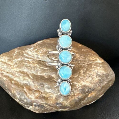 Navajo Blue Larimar Multi-Stone Cluster Ring | Authentic Native American Sterling Silver | Multi-Stone | Sz 7.5 | 17556
