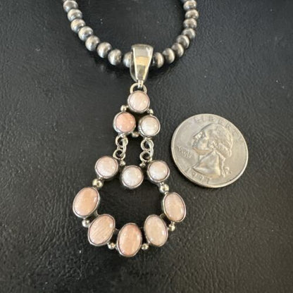 Navajo Pink Conch Cluster Pendant Necklace | Multi-Stone | Sterling Silver | Authentic Native American Handmade | 15167