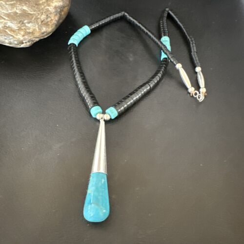 Santo Domingo Blue Turquoise Black Onyx Necklace | Sterling Silver | 21" | 15765