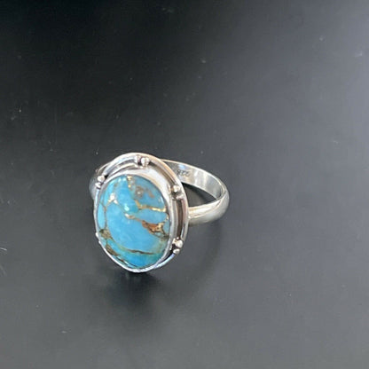 Navajo Blue Turquoise Ring | Sterling Silver | Sz 7 | Authentic Native American Handmade | 11417