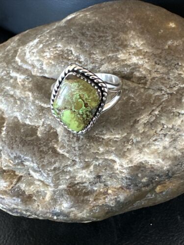 Navajo Green Gaspeite Ring | Sterling Silver | Sz 7 | Authentic Native American Handmade | 16401