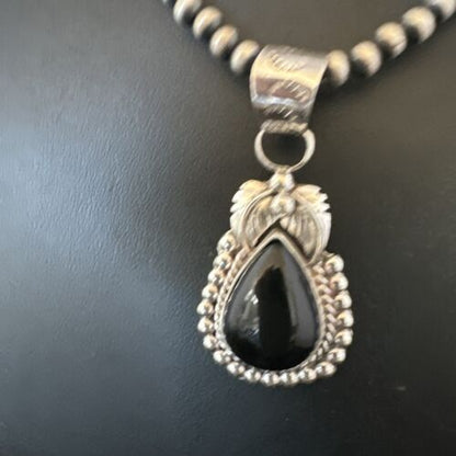 Native American Men's Pendant | Navajo Pearls | Sterling Silver Black Onyx Necklace | 16131