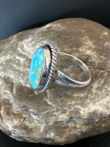 Navajo Sterling Silver Blue Kingman Turquoise Ring | Sz 11.5 | Authentic Native American Handmade | 15913