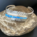 Navajo Sterling Silver Bracelet with Blue Fire Opal Inlay | 7" | Authentic Native American Handmade | 15070