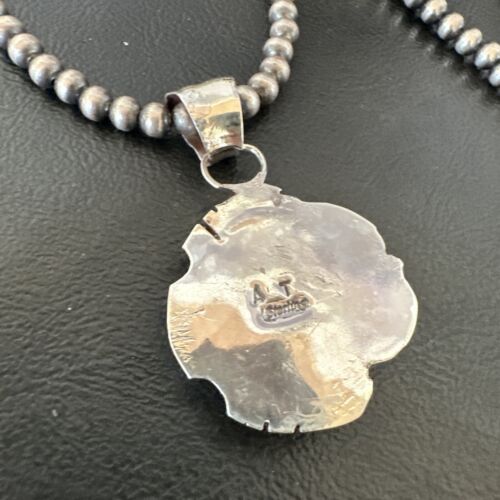 Navajo Orange Spiny Oyster Pendant Necklace | Sterling Silver Pearls | Authentic Native American Handmade | 16559