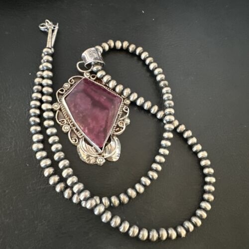 Navajo Purple Spiny Oyster Pendant Necklace | Sterling Silver | Authentic Native American Handmade | 15619