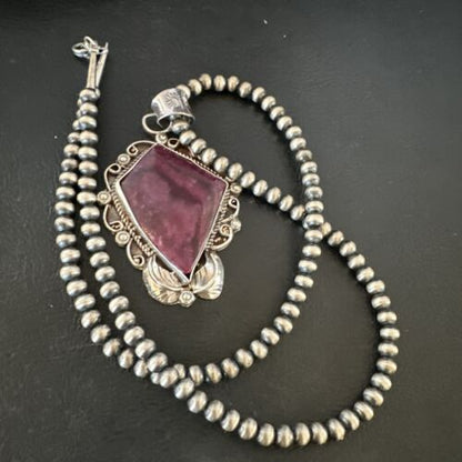 Navajo Purple Spiny Oyster Pendant Necklace | Sterling Silver | Authentic Native American Handmade | 15619