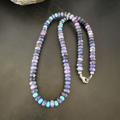 Navajo Faceted Purple Sugilite Turquoise Bead Necklace | Sterling Silver | 20" | 16453