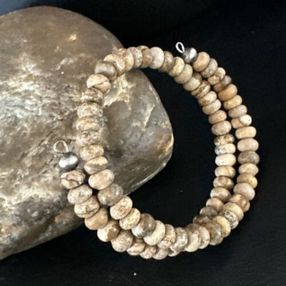 Navajo Brown Picture Jasper Bead Bracelet | 6mm | Sterling Silver | Authentic Native American Handmade | 15244 - Masha USA