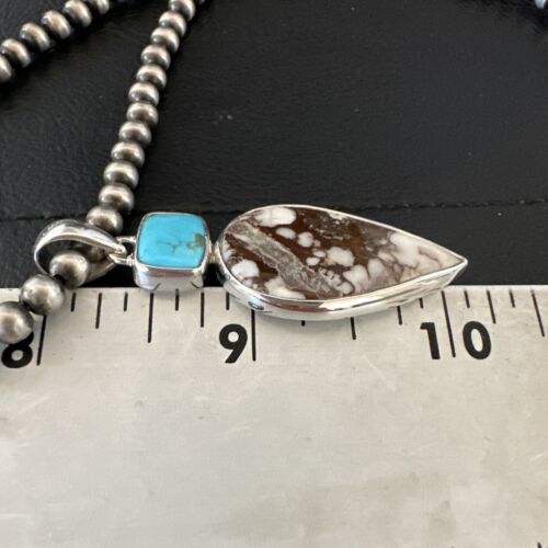 Navajo Wild Horse | Blue Kingman Turquoise Necklace | Sterling Silver | Authentic Native American Handmade | 17310
