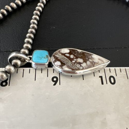 Navajo Wild Horse | Blue Kingman Turquoise Necklace | Sterling Silver | Authentic Native American Handmade | 17310