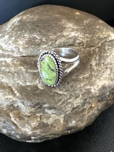 Navajo Green Gaspeite Ring | Sterling Silver | Sz 8 | Authentic Native American Handmade | 16399