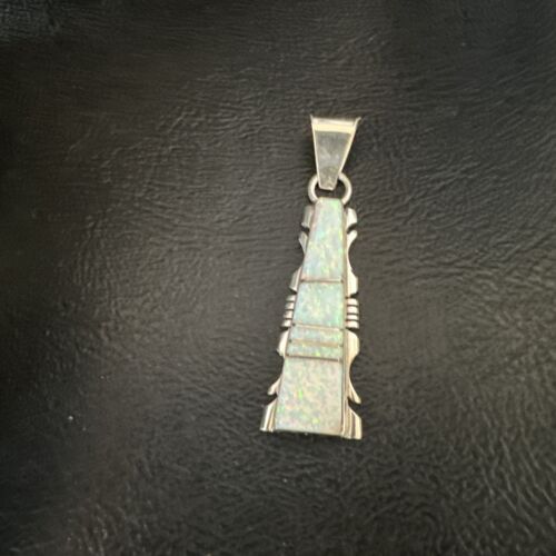 Navajo White Opal Inlay Pendant Necklace | Sterling Silver | Authentic Native American Handmade | 15679