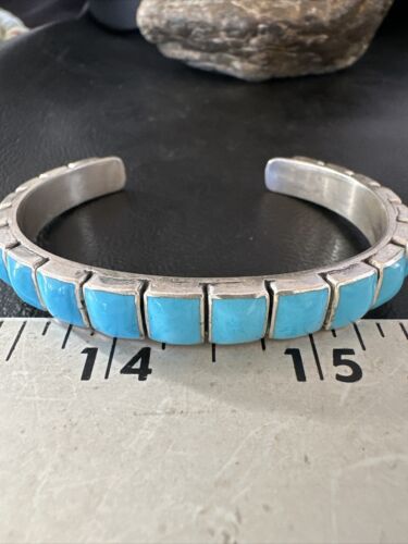 Navajo Sleeping Beauty Kingman Turquoise Cuff Bracelet | Sterling Silver | Authentic Native American Handmade | 16898