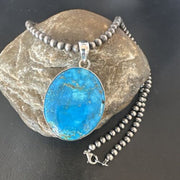 Navajo Blue Kingman Turquoise Pendant Necklace | Sterling Silver | 20" | Authentic Native American Handmade | 16675