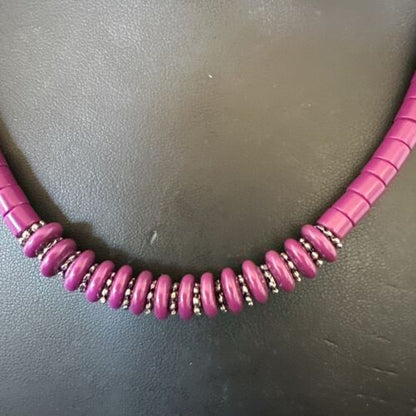 Stabilized Purple Sugilite Beads Silver Tubes Necklace | Graduated | Authentic Native American | 19" | 10471