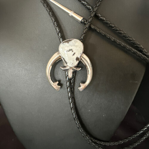 Men's Naja White Buffalo Turquoise Bolo Tie | Navajo Sterling Silver | Authentic Native American Handmade | 15275 - Masha USA