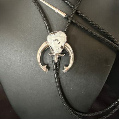 Men's Naja White Buffalo Turquoise Bolo Tie | Navajo Sterling Silver | Authentic Native American Handmade | 15275 - Masha USA
