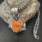 Navajo Orange Spiny Oyster Heart Pendant Necklace | Sterling Silver | Authentic Native American Handmade | 16422